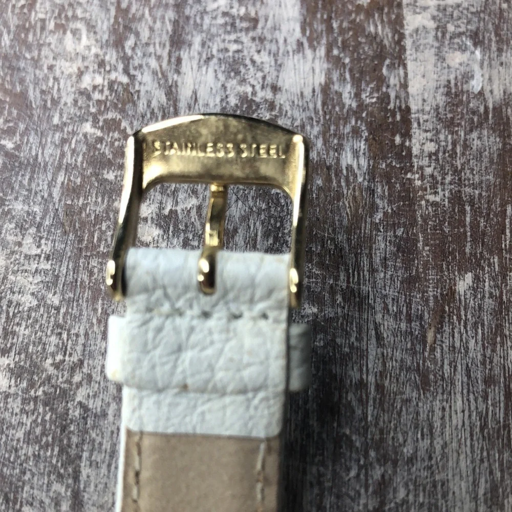 NEW Unworn Boho Chic Anne Klein Gold-Tone Watch w/ Textured White Leather Strap
